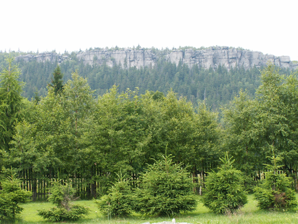 Park Narodowy Gór Stołowych; panorama Szczelińca Wielkiego . Dla ruchu turystycznego udostępniono tylko Szczeliniec Wielki.